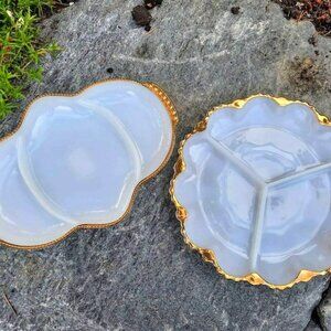 Pair of Anchor Hocking Milk Glass and Gold Serving Dishes